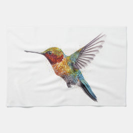 Rainbow Vingar: Vibrant Hummingbird Art Kökshandduk