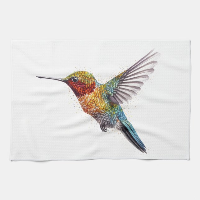 Rainbow Vingar: Vibrant Hummingbird Art Kökshandduk (Horisontell)