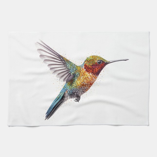 Rainbow Vingar: Vibrant Hummingbird Art Kökshandduk (Horisontell)