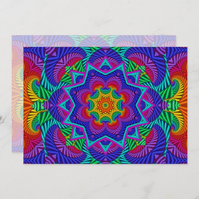Rainbow Vintage Psychedelic Fractal Kaleidoscope Inbjudningar (Fram/baksida)