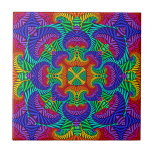 Rainbow Vintage Psychedelic Fractal Kaleidoscope Kakelplatta