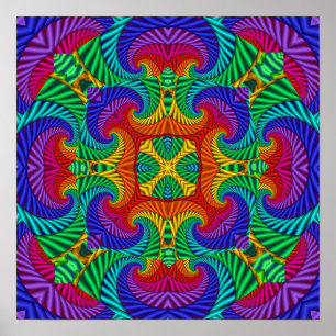 Rainbow Vintage Psychedelic Fractal Kaleidoscope Poster
