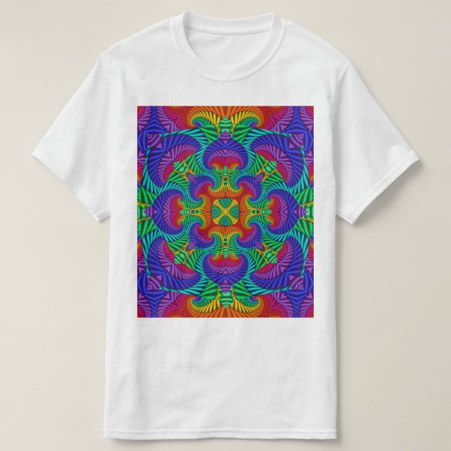 Rainbow Vintage Psychedelic Fractal Kaleidoscope T Shirt (Design framsida)