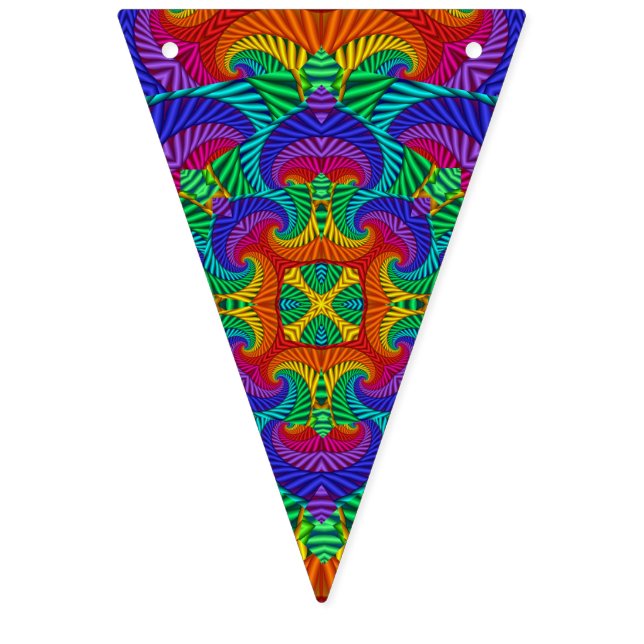 Rainbow Vintage Psychedelic Fractal Kaleidoscope Vimplar (Andra flaggan)