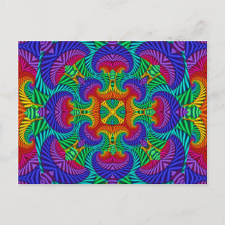 Rainbow Vintage Psychedelic Fractal Kaleidoscope Vykort