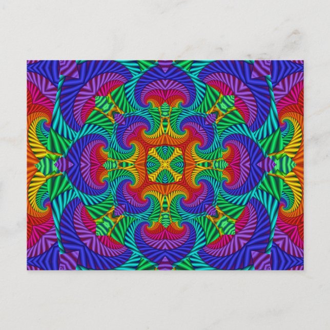 Rainbow Vintage Psychedelic Fractal Kaleidoscope Vykort (Framsida)