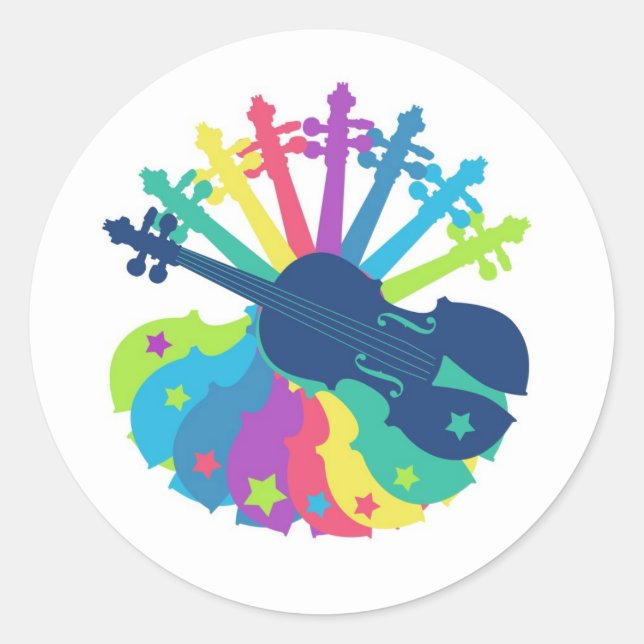 Rainbow Violin Sticker Runt Klistermärke (Framsida)