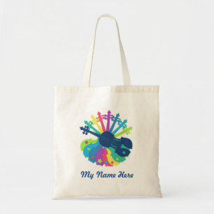 Rainbow Violin Tote Bag-lägg till din egen Namn Tygkasse