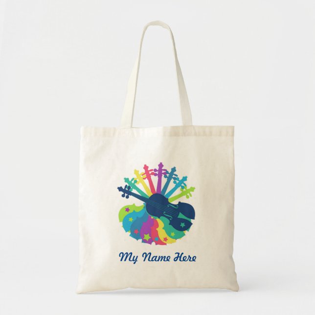 Rainbow Violin Tote Bag-lägg till din egen Namn Tygkasse (Framsidan)