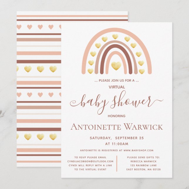 Rainbow Virtuell Baby Shower Inbjudningar (Fram/baksida)