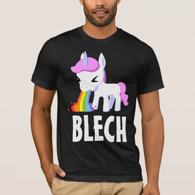 RAINBOW VOMIT UNICORN FUNNY Mörk T-Shirt (Framsida)