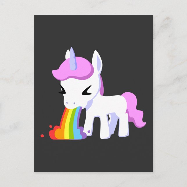 RAINBOW VOMIT UNICORN POSTCARDS VYKORT (Framsida)