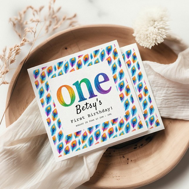 Rainbow Watercolor 1st Birthday | Colorful Baby  Pappersservett (Rainbow Watercolor 1st Birthday | Colorful Baby napkins
)