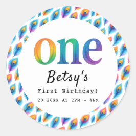 Rainbow Watercolor 1st Birthday | Colorful Baby  Runt Klistermärke