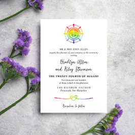 Rainbow Watercolor Anchor Nautical LGBT Bröllop Inbjudningar
