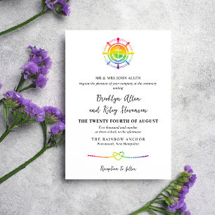 Rainbow Watercolor Anchor Nautical LGBT Bröllop Inbjudningar