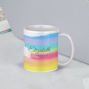 Rainbow Watercolor BeSnyt Bröllop Bridesmaid Kaffemugg