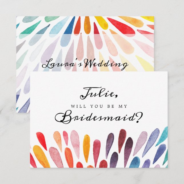 Rainbow Watercolor Bridesmaid Card Inbjudningar (Fram/baksida)