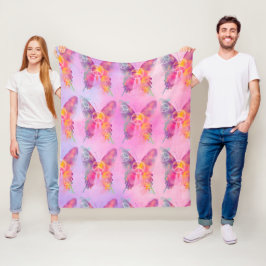 Rainbow Watercolor Butterflies Rosa & Lavender Fleecefilt