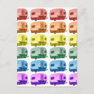 Rainbow Watercolor Camper Trailers RV Vykort
