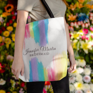 Rainbow Watercolor Elegant Bridesmaid Monogram Tygkasse