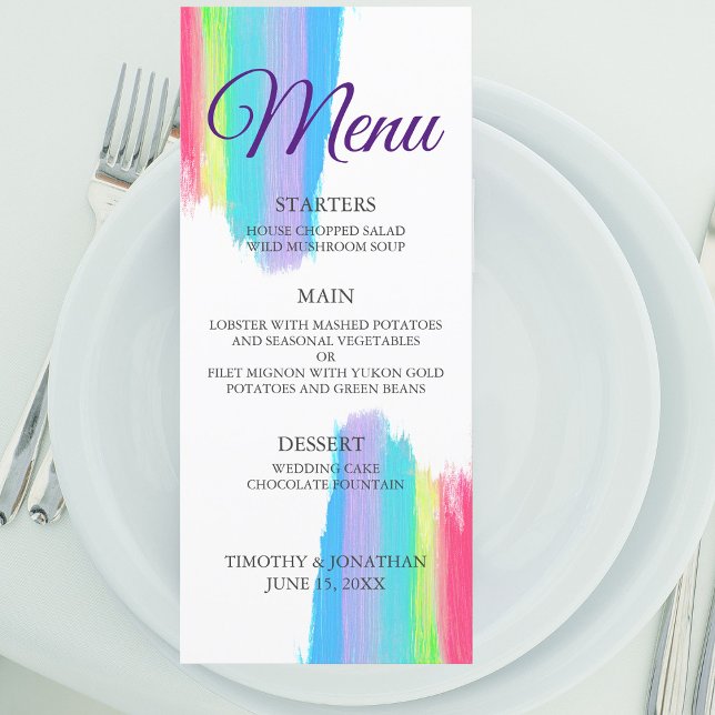 Rainbow Watercolor Elegant bröllop Dinner Menu Meny (Skapare uppladdad)