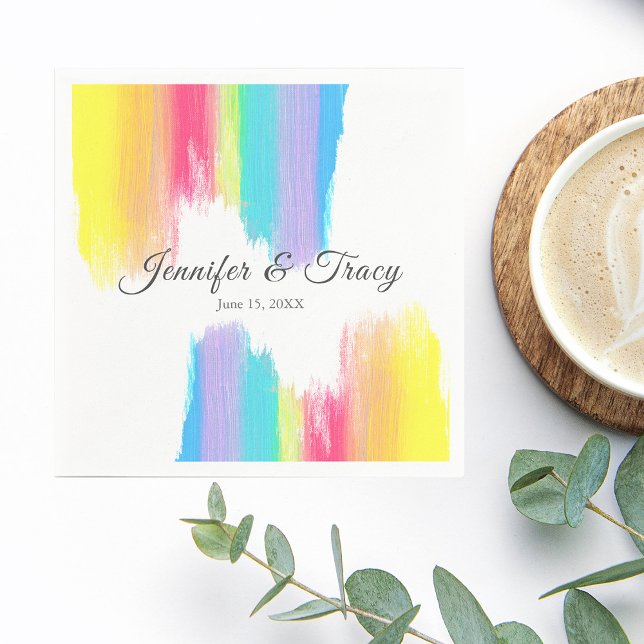 Rainbow Watercolor Elegant LGBTQ Bröllop Napkins Pappersservett (Skapare uppladdad)