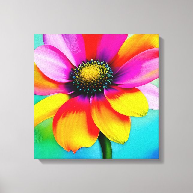Rainbow Watercolor Flower Stretched Canvas (Framsida)