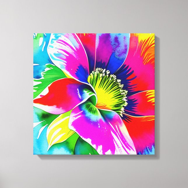 Rainbow Watercolor Flower Stretched Canvas (Framsida)