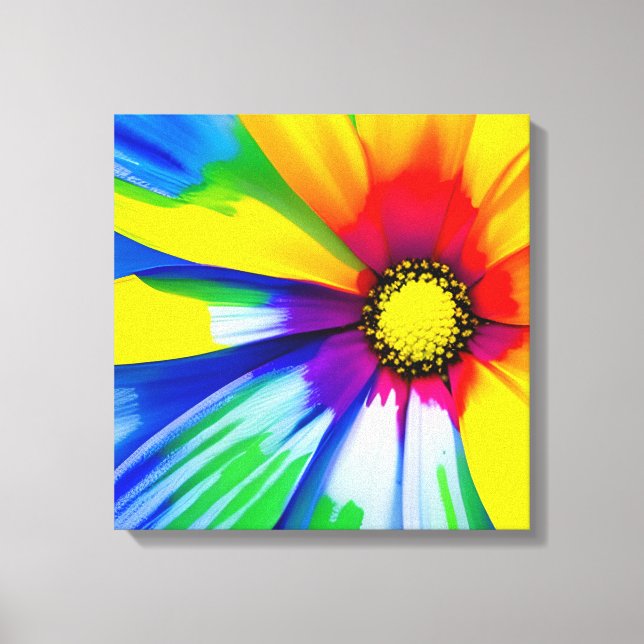 Rainbow Watercolor Flower Stretched Canvas (Framsida)