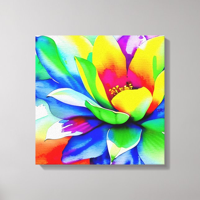 Rainbow Watercolor Flower Stretched Canvas (Framsida)