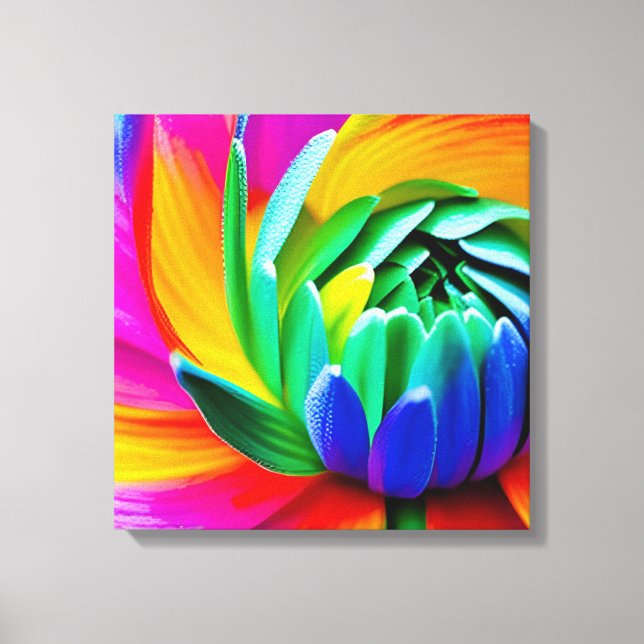 Rainbow Watercolor Flower Stretched Canvas (Framsida)