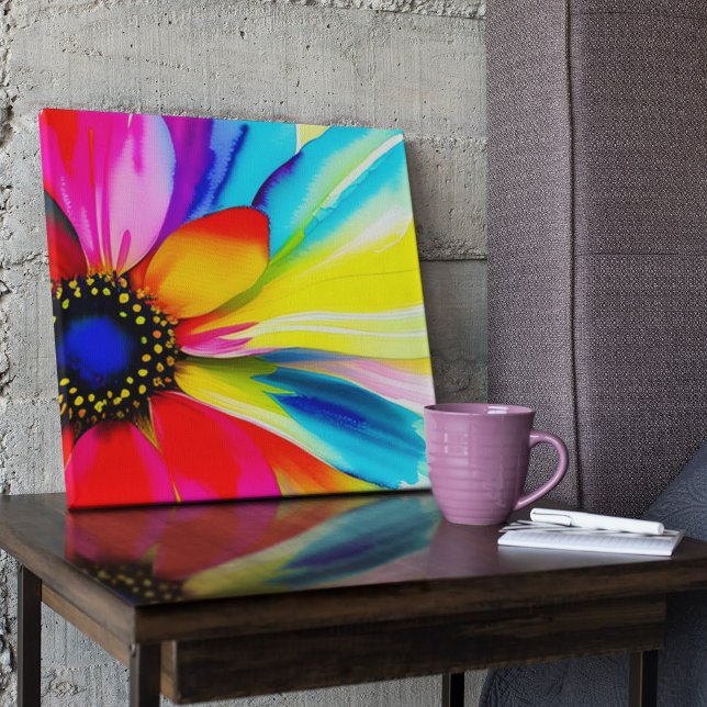 Rainbow Watercolor Flower Stretched Canvas (Express yourself in color with this beautiful flower canvas! )