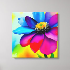 Rainbow Watercolor Flower Stretched Canvas