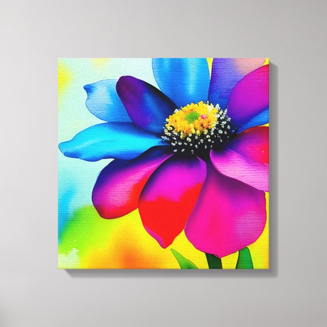 Rainbow Watercolor Flower Stretched Canvas (Framsida)