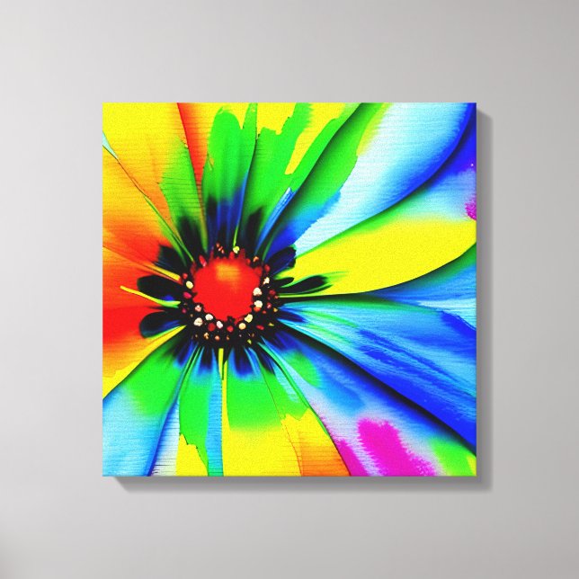 Rainbow Watercolor Flower Stretched Canvas (Framsida)