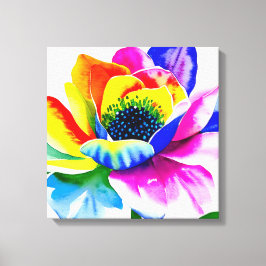 Rainbow Watercolor Flower Stretched Canvas