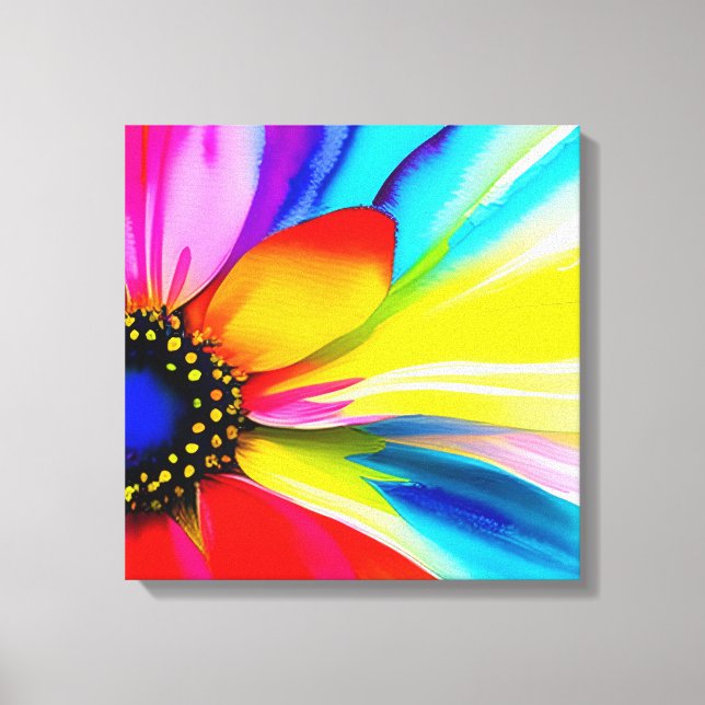 Rainbow Watercolor Flower Stretched Canvas (Framsida)