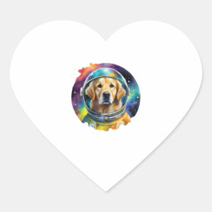 Rainbow Watercolor Galaxy Astronaut Golden Retriev Hjärtformat Klistermärke