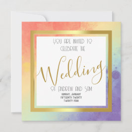 Rainbow Watercolor & Guld Inbjudningar