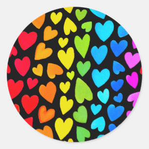 Rainbow Watercolor Hearts Mönster Runt Klistermärke