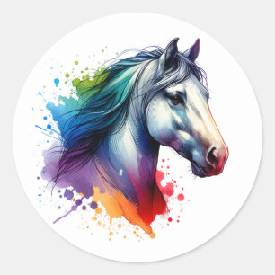 Rainbow Watercolor Horse Runt Klistermärke