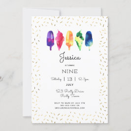 Rainbow Watercolor Ice Cream Ice Pop Snyggt Guld Inbjudningar