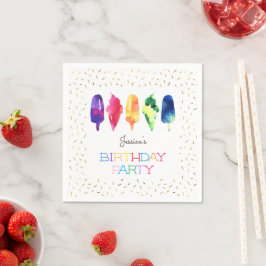 Rainbow Watercolor Ice Cream Ice Pops Snyggt Guld Pappersservett