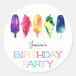 Rainbow Watercolor Ice Cream Popsicle Birthday Runt Klistermärke