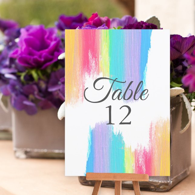 Rainbow Watercolor LGBTQ Bröllop Bordsnummer Card (Skapare uppladdad)