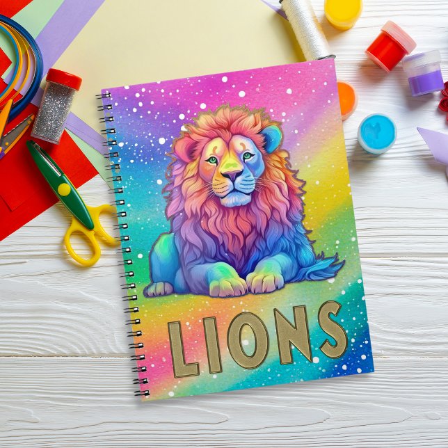 Rainbow Watercolor Lion med Faux Glitter och Gold Anteckningsbok (Skapare uppladdad)