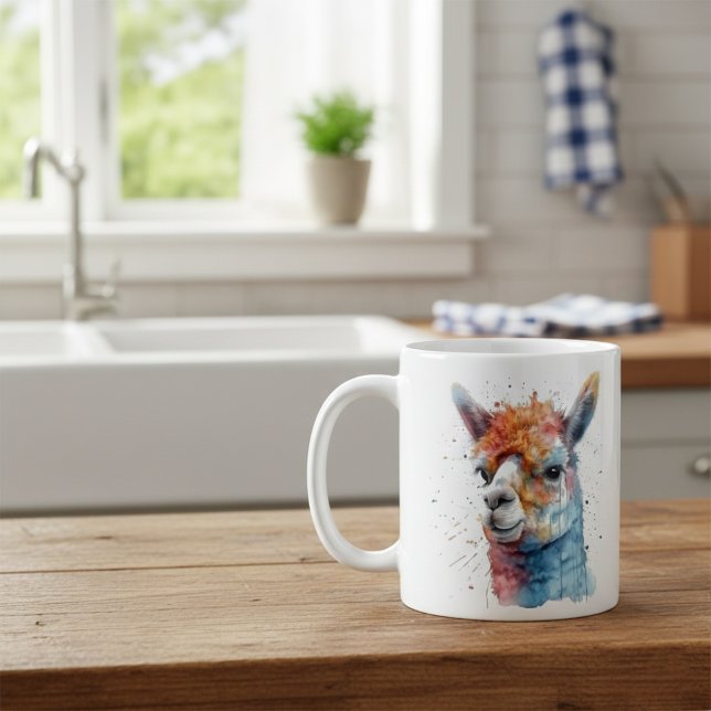 Rainbow Watercolor Llama Kaffemugg (Skapare uppladdad)