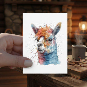 Rainbow Watercolor Llama Vykort