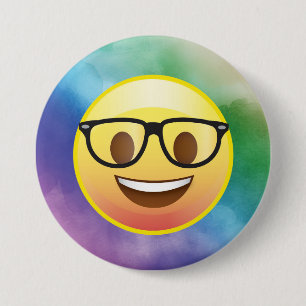 Rainbow Watercolor Nerd Emoji Glasses Pin Knapp